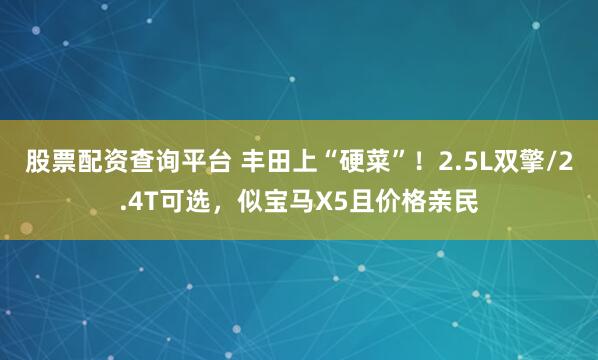 股票配资查询平台 丰田上“硬菜”！2.5L双擎/2.4T可选，似宝马X5且价格亲民